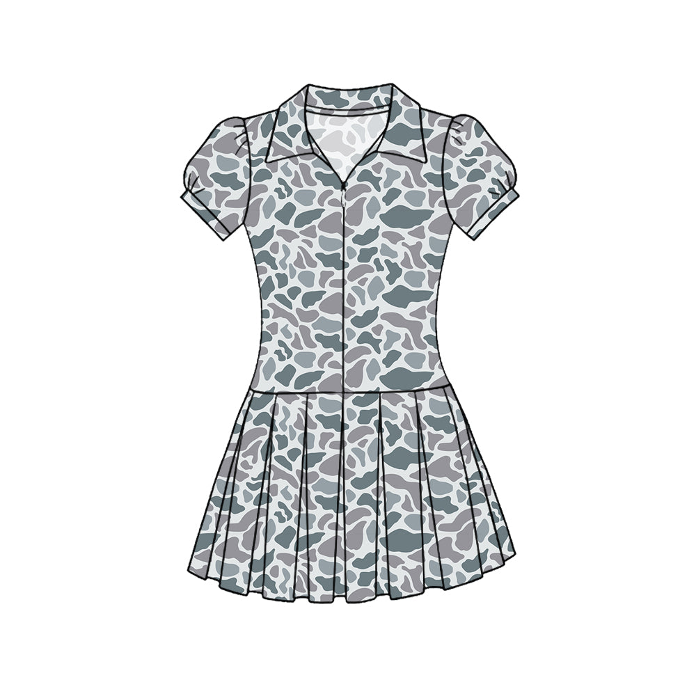 Baby Girls Southern Light Grey Camo Zipper Pleated Yoga Knee Length Dresses Preorder