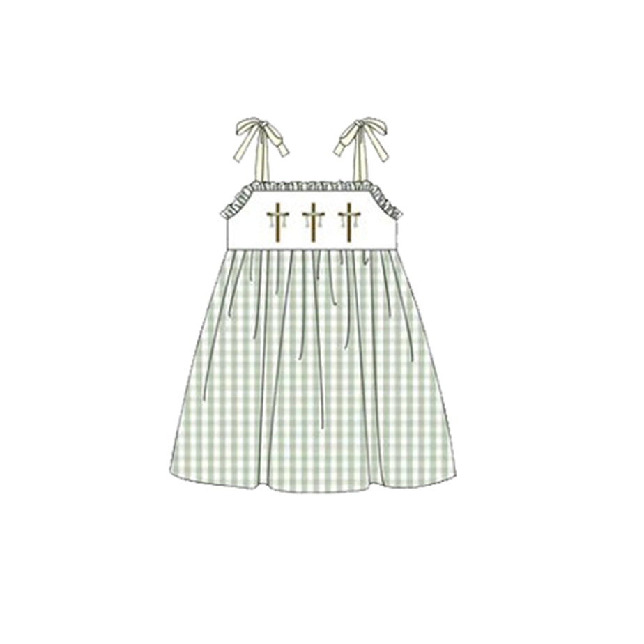 Baby Girls Strap Crosses Checked Easter Knee Length Dresses Preorder