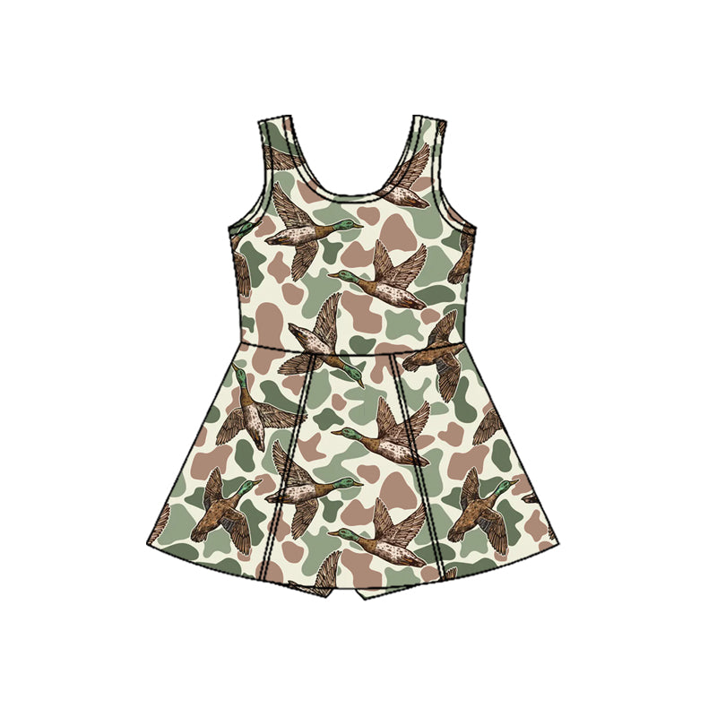 Baby Girls Sleeveless Ducks Camo Hunting Shorts Knee length Dresses Preorder