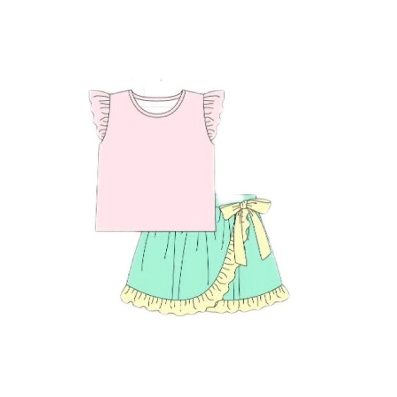 Baby Girls Pink Flutter Sleeve Top Ruffle Skirt Shorts Clothes Sets Preorder
