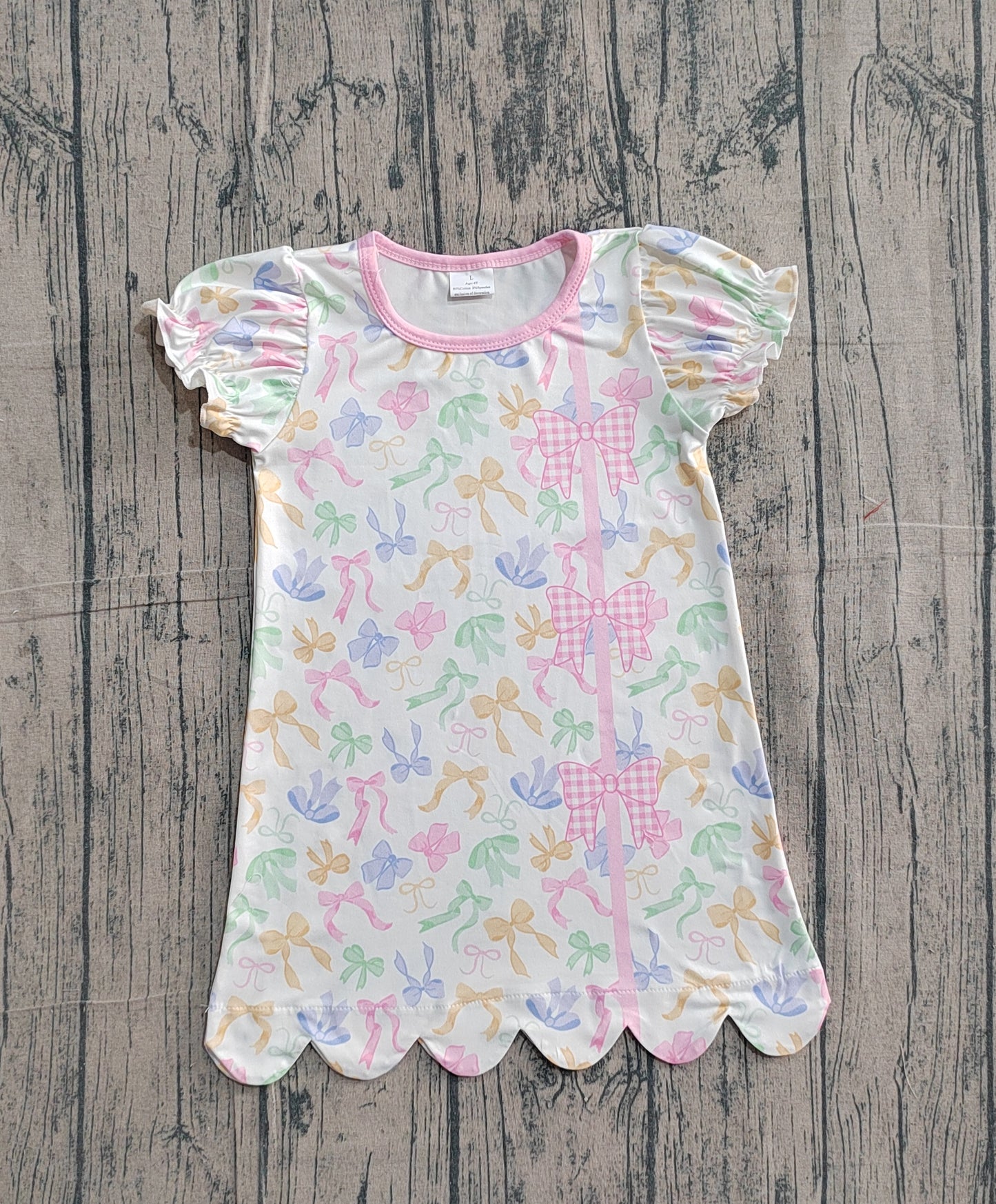 Baby Girls Colorful Bows Button Scallop Knee Length Dresses