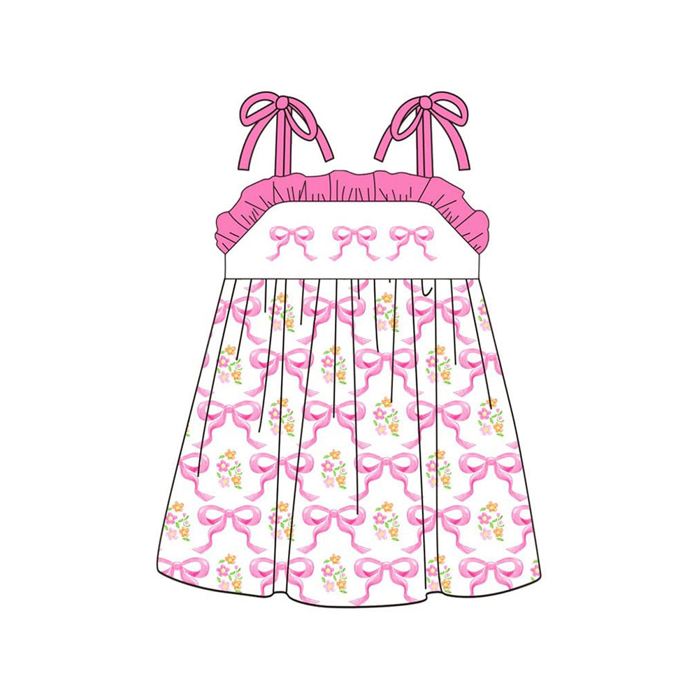Baby Girls Pink Strap Bows Flowers Knee Length Dresses Preorder