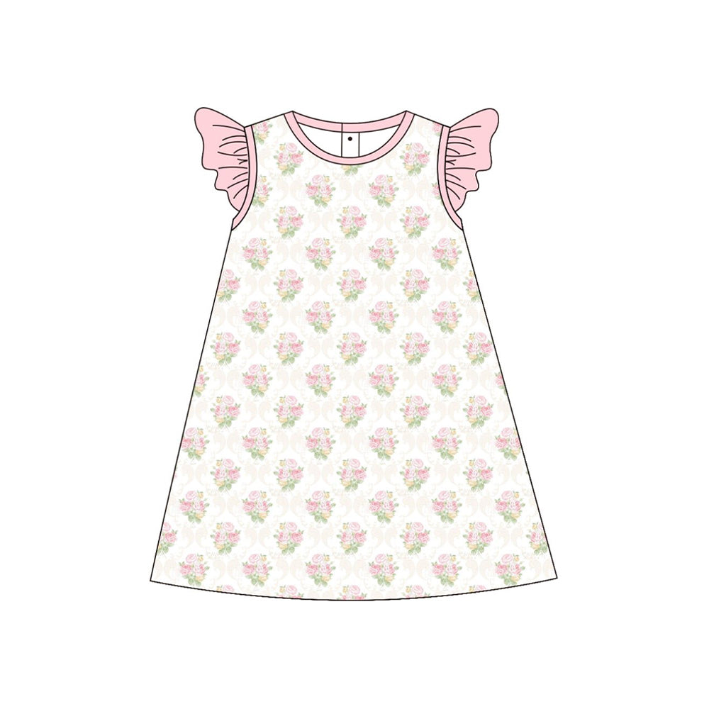 Baby Girls Pink Flowers Checked Knee Length Dresses Preorder