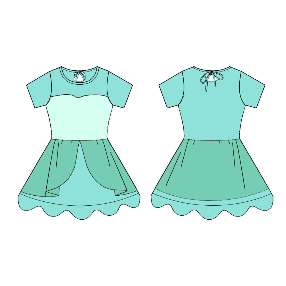Baby Girls Aqua Short Sleeve Yoga Ruffle Knee Length Dresses Preorder