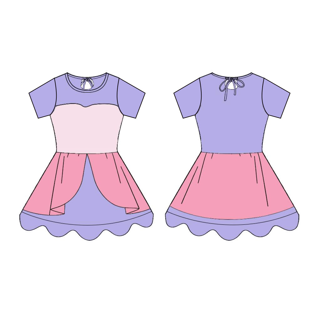 Baby Girls Lavender Short Sleeve Yoga Ruffle Knee Length Dresses Preorder