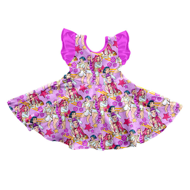 Baby Girls Pink Flutter Sleeve Flowers Demon Hunter Knee Length Dresses Preorder