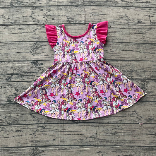 Baby Girls Pink Flutter Sleeve Flowers Demon Hunter Knee Length Dresses