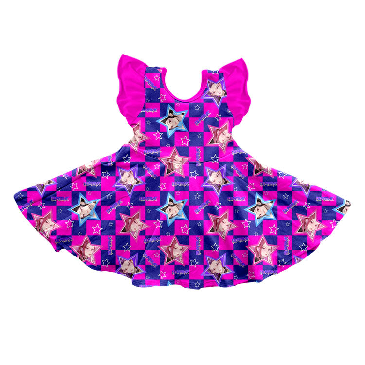 Baby Girls Hot Pink Checked Stars Demon Hunter Knee Length Dresses Preorder