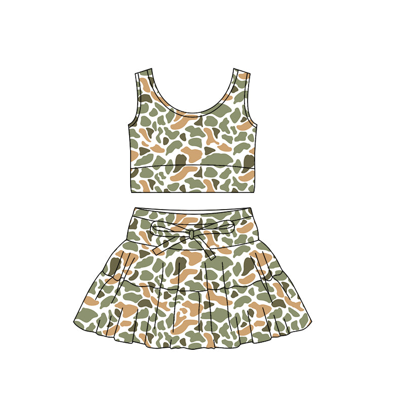 Baby Girls Southern Orange Camo Vest Ruffle Skirt Shorts Yoga Clothes Sets Preorder