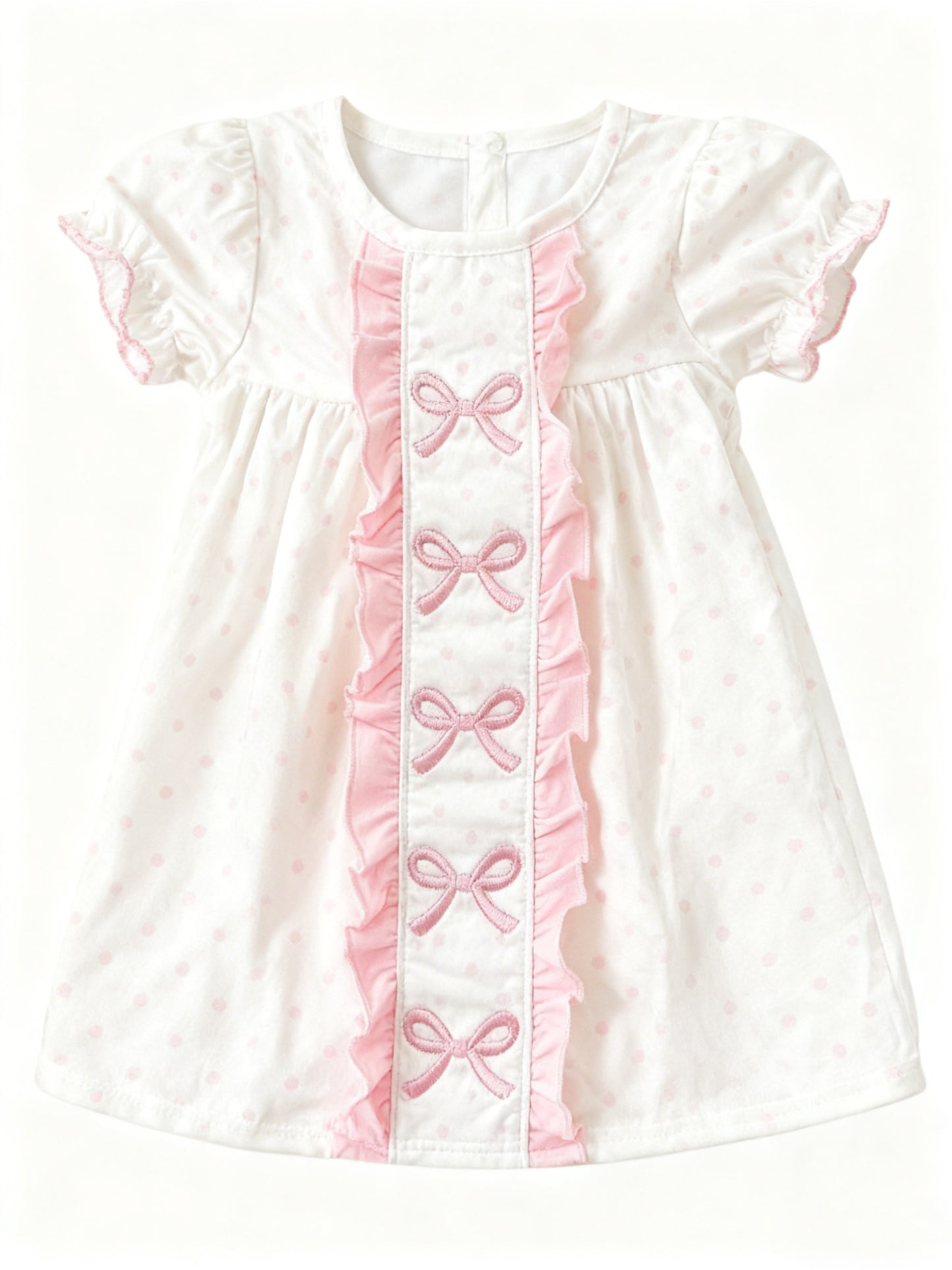 Baby Girls Pink Polka Dots Bows Ruffle Knee Length Dresses Preorder