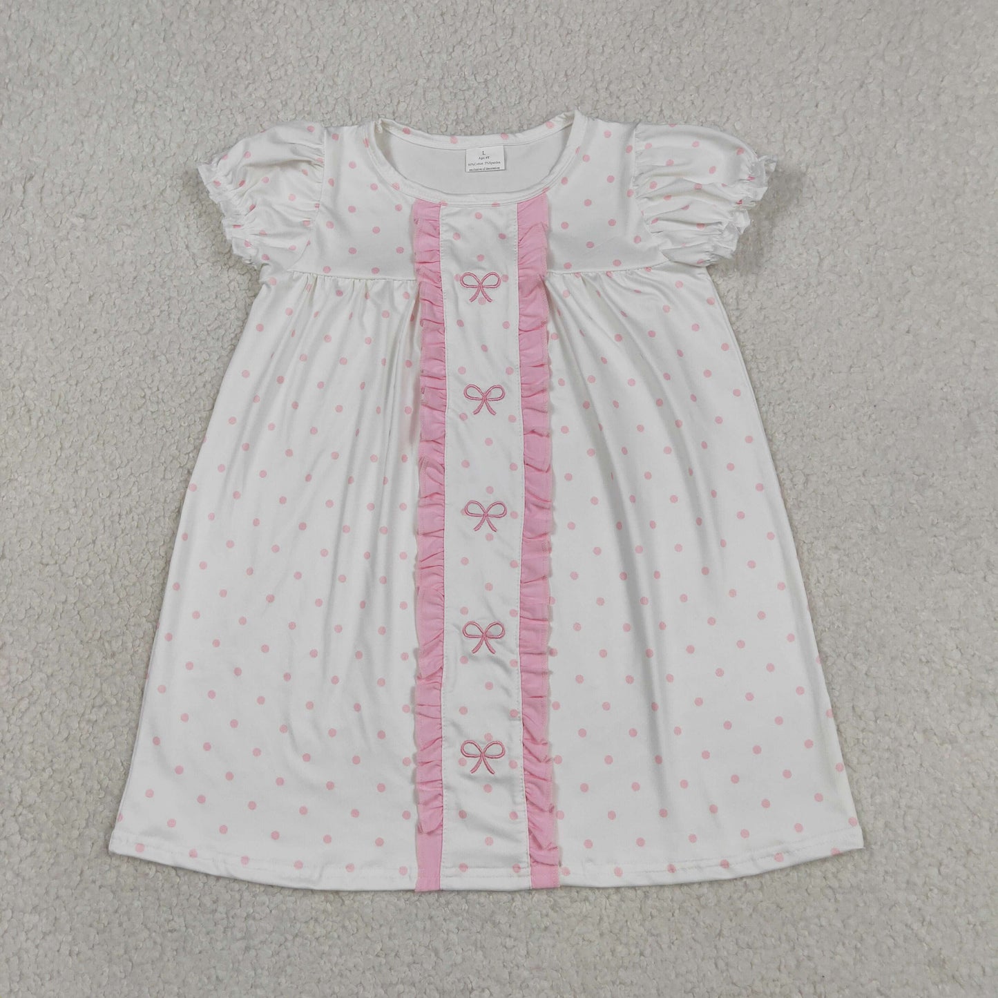 Embroidery Bows Baby Girls Pink Polka Dots Knee Length Dresses