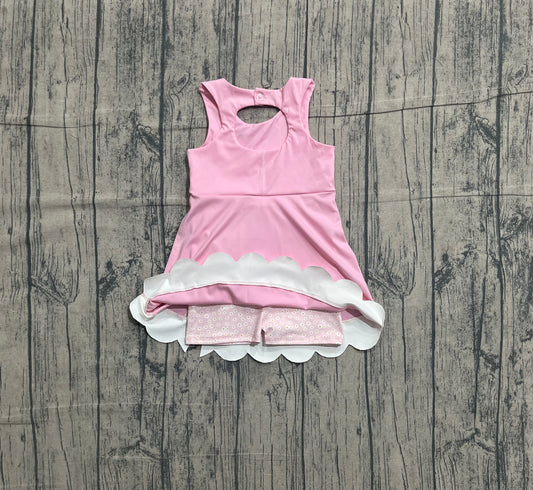 Baby Girls Pink Sleeveless Bows Yoga Ruffle Shorts Knee Length Dresses Preorder