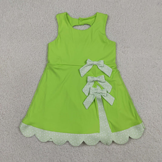Baby Girls Light Green Sleeveless Yoga Active Shorts Bows Scallop Knee Length Dresses