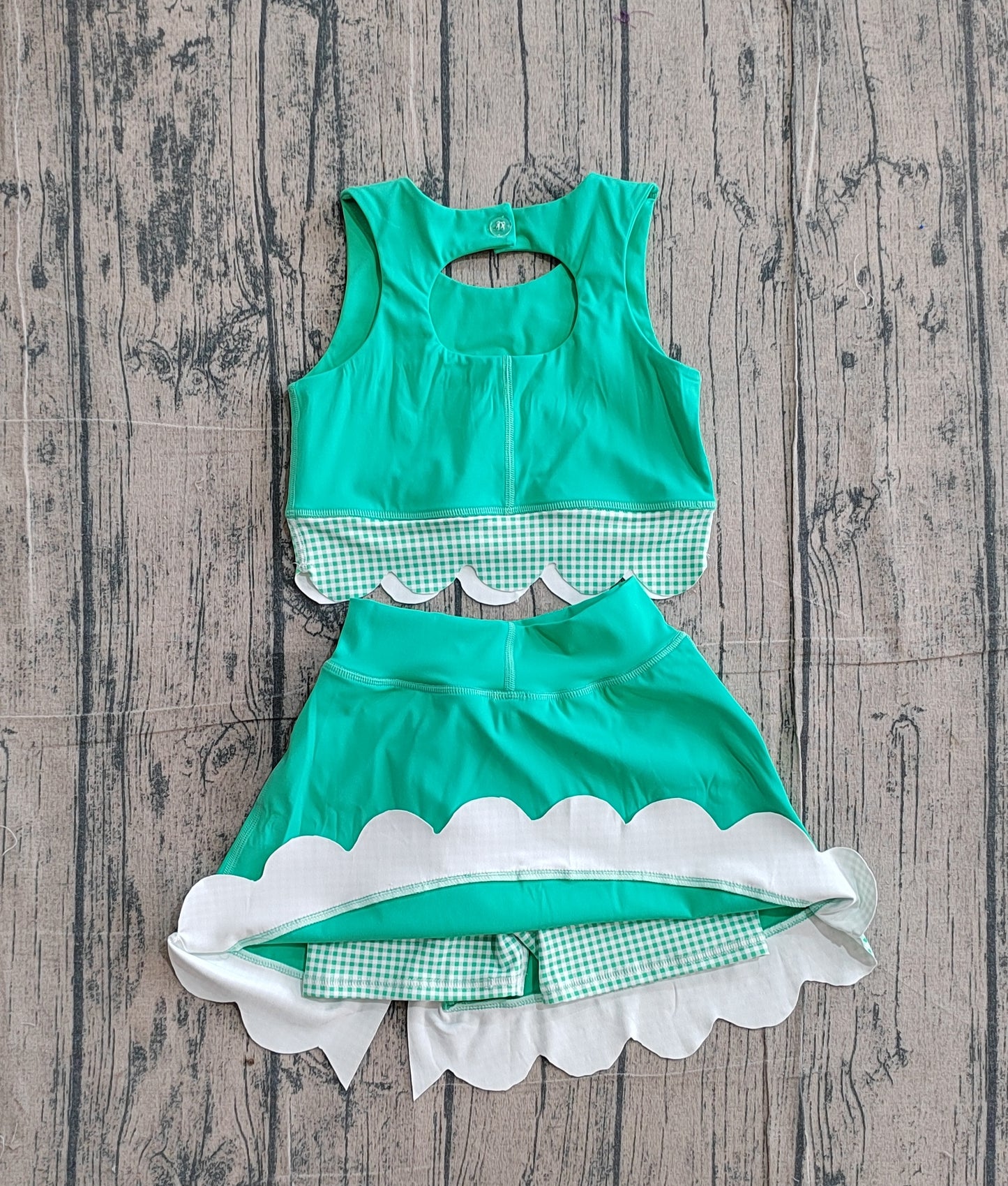 Baby Girls Green Vest Top Bows Skirt Shorts Yoga Active Scallop Clothes Sets