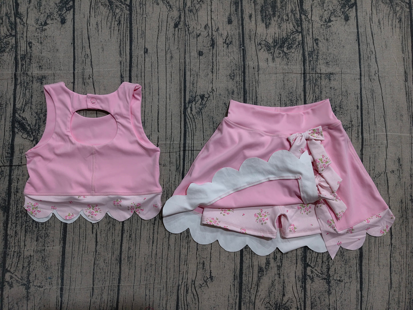 Baby Girls Light Pink Flowers Vest Bows Skirt Shorts Scallop Yoga Active Clothes Sets