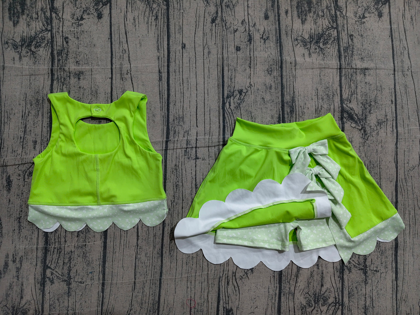 Baby Girls Green Sleeveless Vest Top Bows Skirt Shorts Yoga Active Scallop Clothes Sets