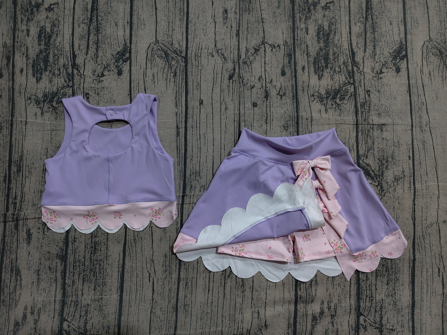 Baby Girls Purple Sleeveless Vest Top Bows Skirt Shorts Yoga Clothes Sets Preorder