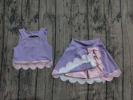 Baby Girls Purple Sleeveless Vest Top Bows Skirt Shorts Yoga Clothes Sets Preorder