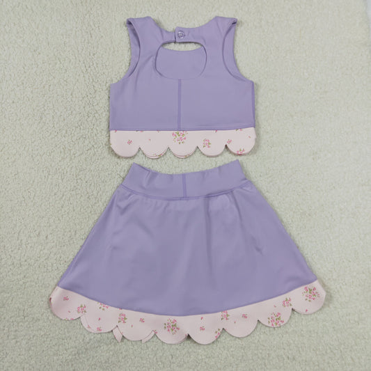 Baby Girls Lavender Sleeveless Vest Bows Skirt Shorts Yoga Active Scallop Clothes Sets