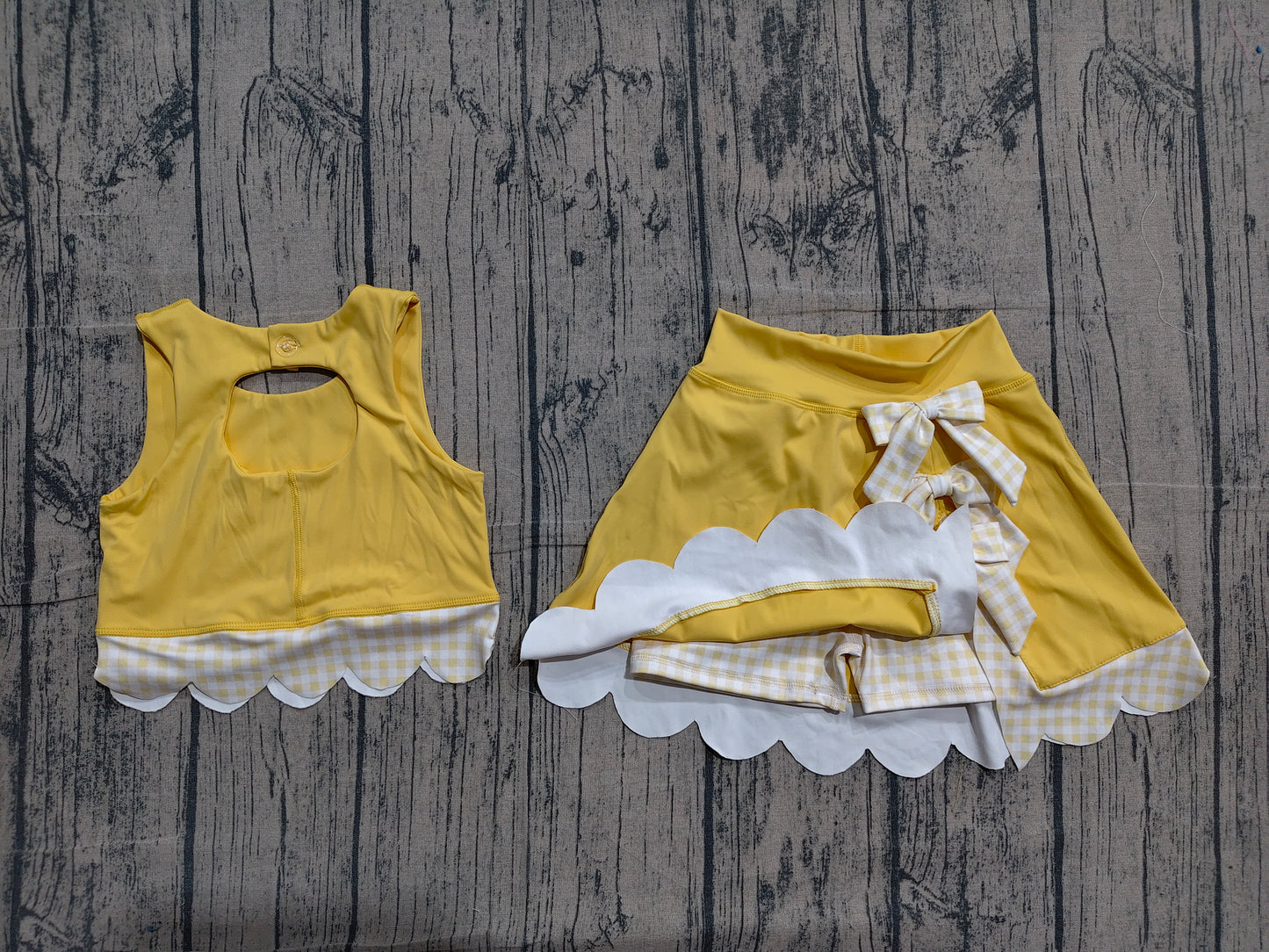Baby Girls Yellow Vest Top Bows Skirt Shorts Yoga Active Scallop Clothes Sets