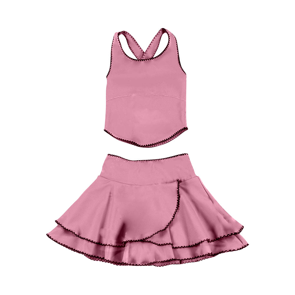 Baby Girls Peach Strap Vest Top Ruffle Skirt Shorts Yoga Clothes Sets Preorder