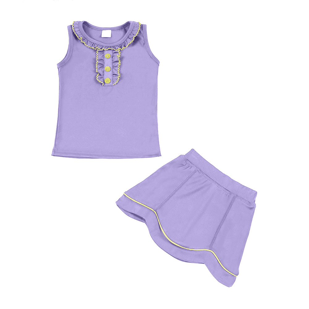 Baby Girls Lavender Button Collar Vest Top Skirt Shorts Yoga Clothes Sets Preorder