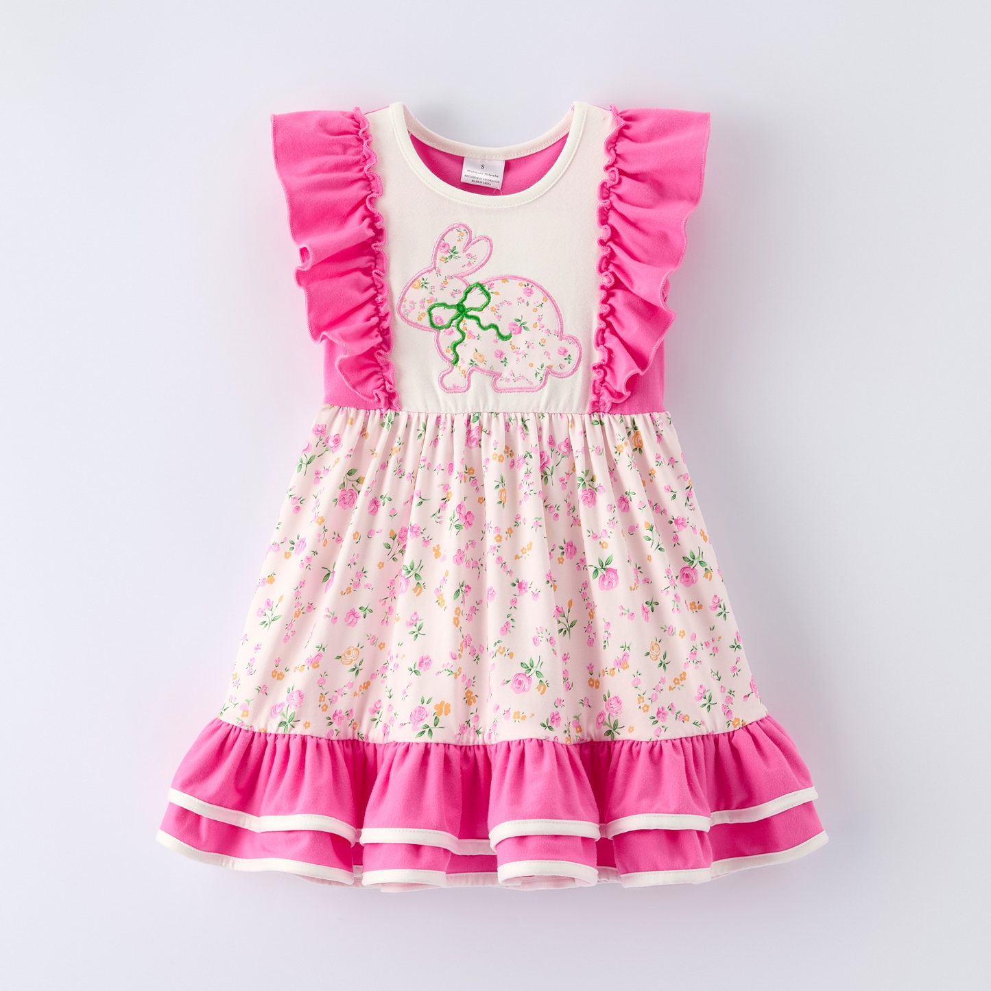 Baby Girls Flowers Bows Rabbit Easter Ruffle Knee Length Dresses Preorder