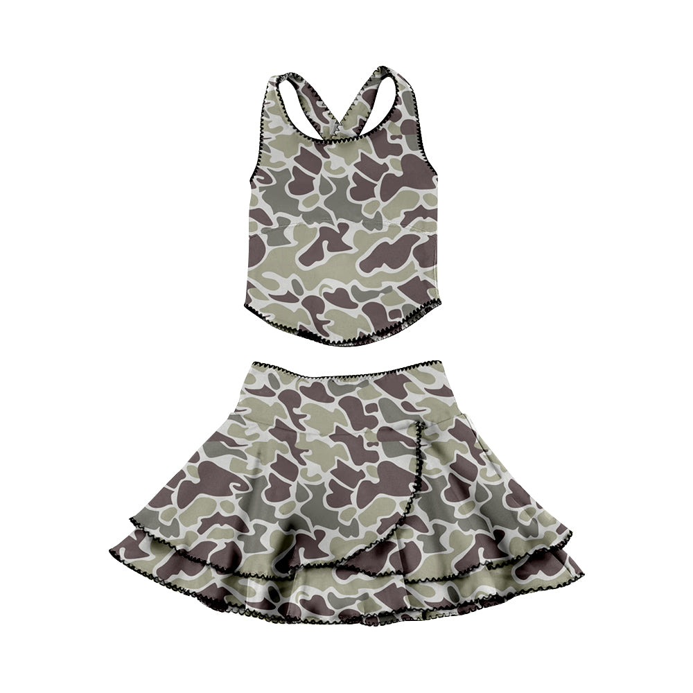 Baby Girls Southern Grey Camo Strap Vests Skirt Shorts Yoga Clothes Sets Preorder