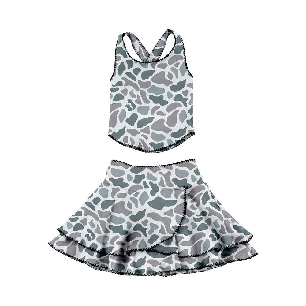 Baby Girls Southern Light Grey Camo Strap Vests Skirt Shorts Yoga Clothes Sets Preorder