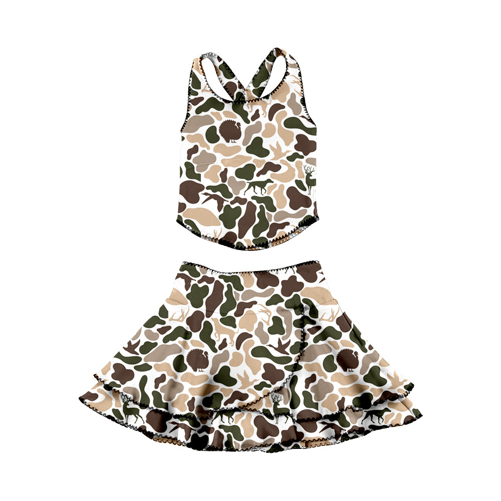 Baby Girls Deer Dog Ducks Camo Strap Vests Skirt Shorts Hunting Yoga Clothes Sets Preorder