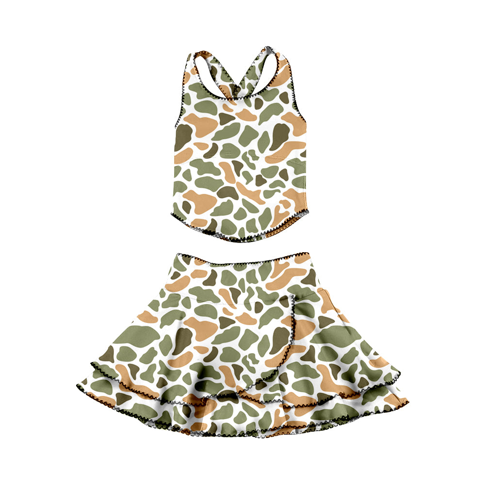 Baby Girls Southern Orange Camo Strap Vests Skirt Shorts Yoga Clothes Sets Preorder