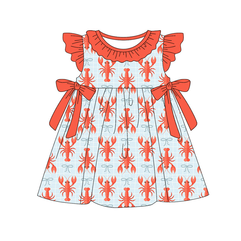 Baby Girls Checked Crayfishes Bows Ruffle Collar Knee Length Dresses Preorder