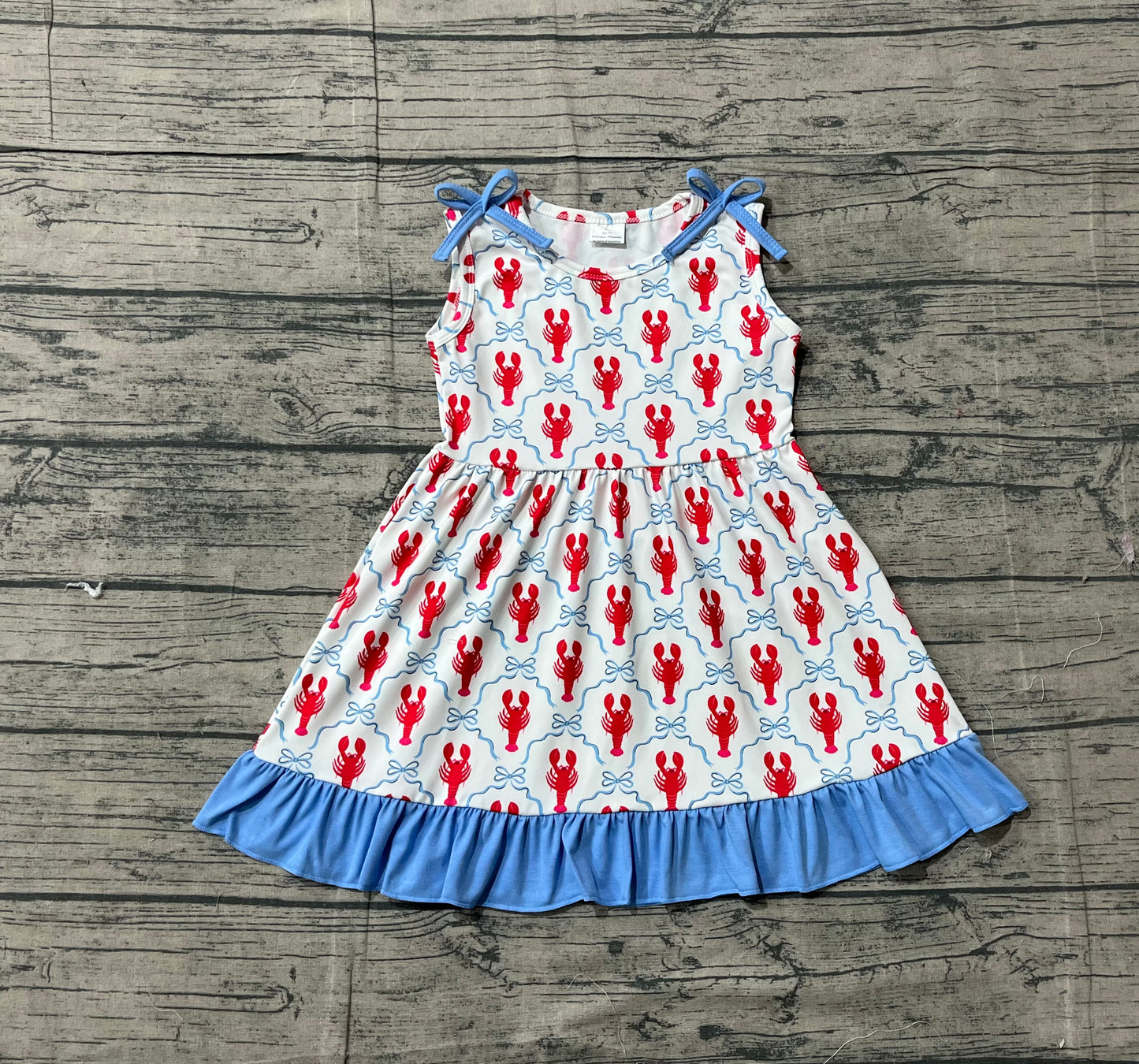 Baby Girls Sleeveless Bows Crayfishes Checked Ruffle Knee Length Dresses