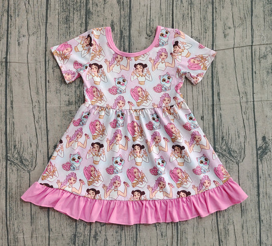 Baby Girls Cartoon Demon Hunting Ruffle Knee Length Dresses