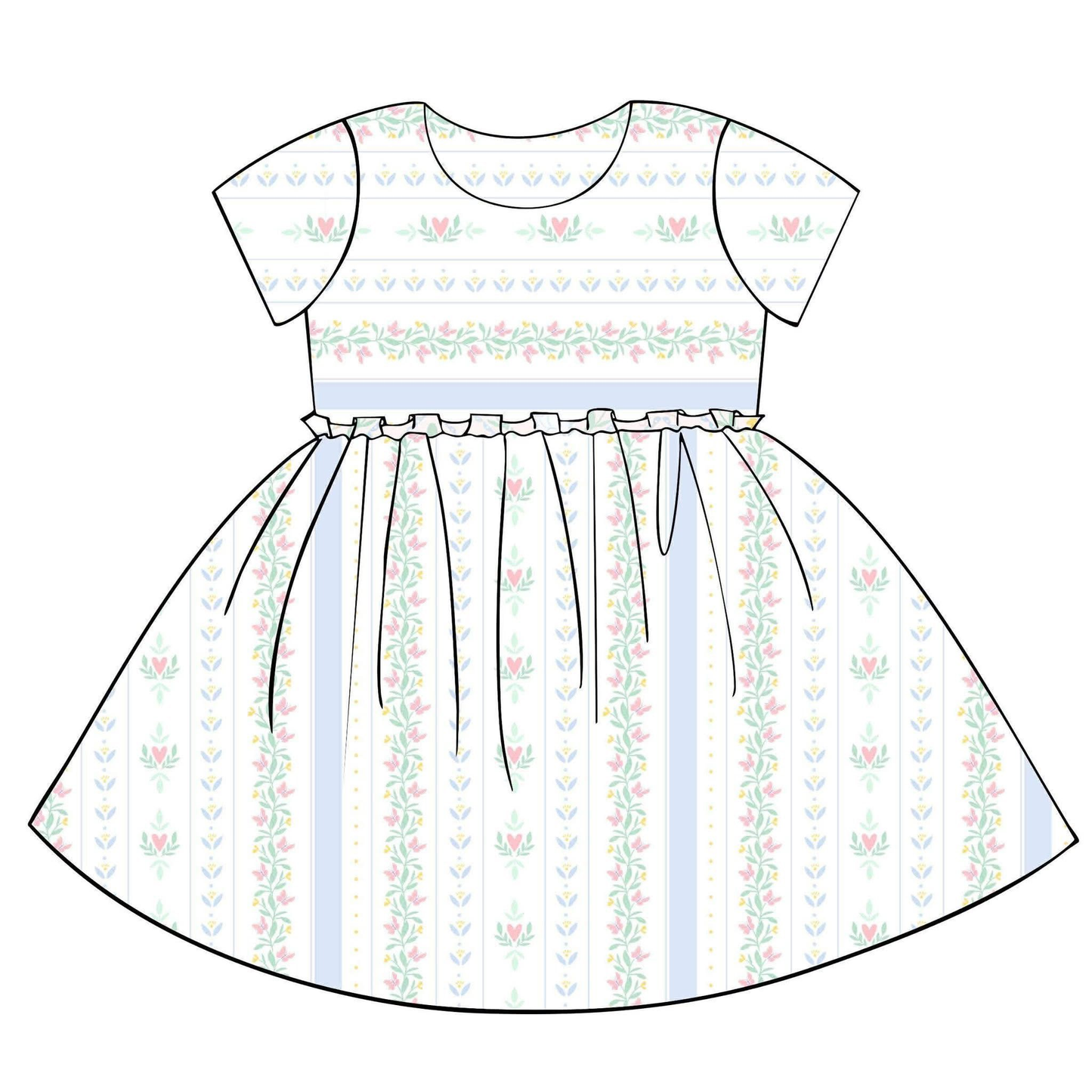 Baby Girls Short Sleeve Hearts Flowers Stripe Valentines Knee Length Dresses Preorder