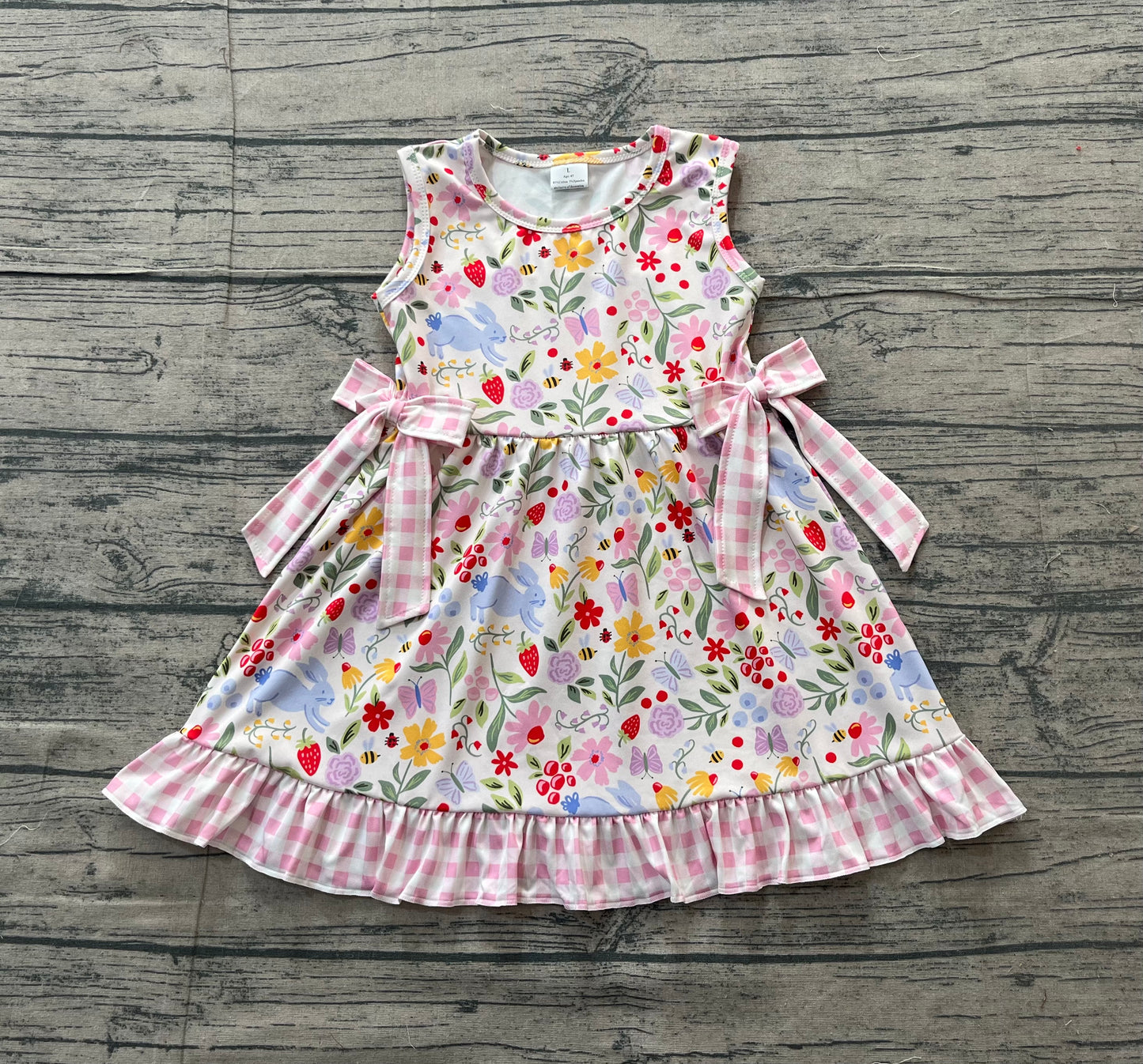 Baby Girls Colorful Rabbit Flowers Bows Easter Ruffle Knee Length Dresses