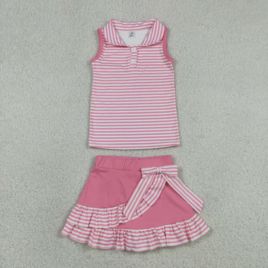 Baby Girls Pink Stripe Button Vest Top Skirt Shorts Yoga Active Clothes Sets