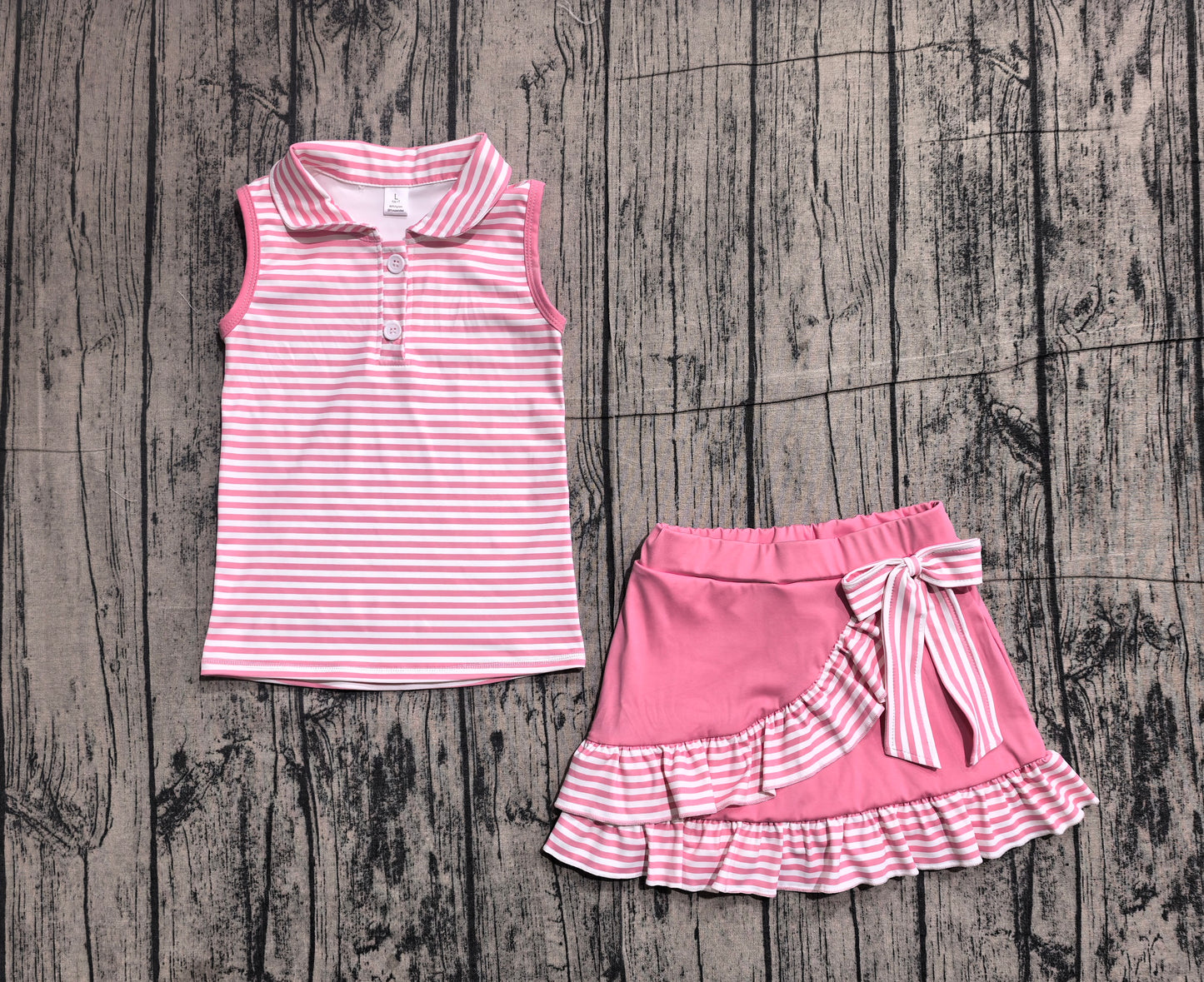 Baby Girls Pink Stripe Button Vest Top Skirt Shorts Yoga Active Clothes Sets