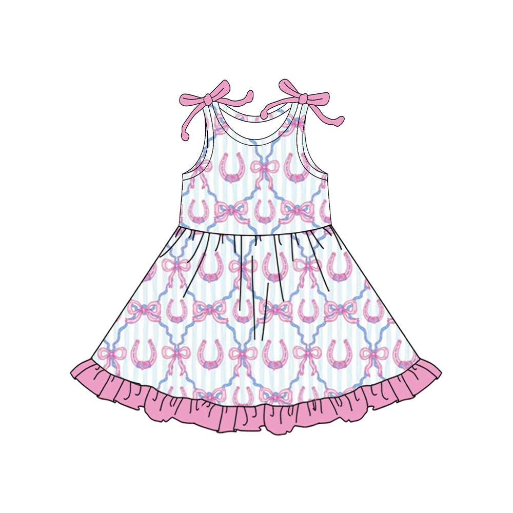 Baby Girls Bows Sleeveless Shoes Checked Ruffle Knee Length Dresses Preorder