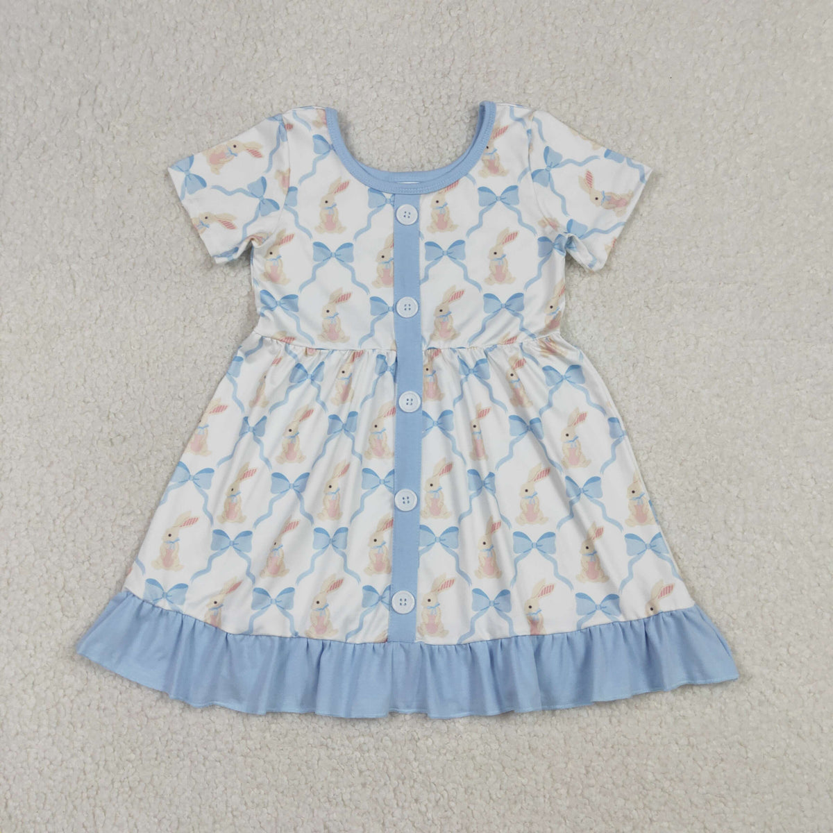 Sibling Baby Girls Bows Rabbits Checked Easter Ruffle Knee Length Dress Rompers