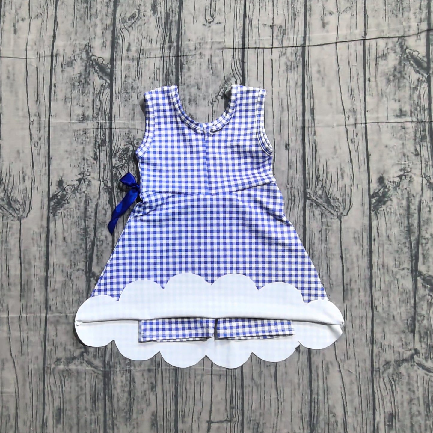 Baby Girls Blue Checked Yoga Active Scallop Shorts Knee Length Dresses