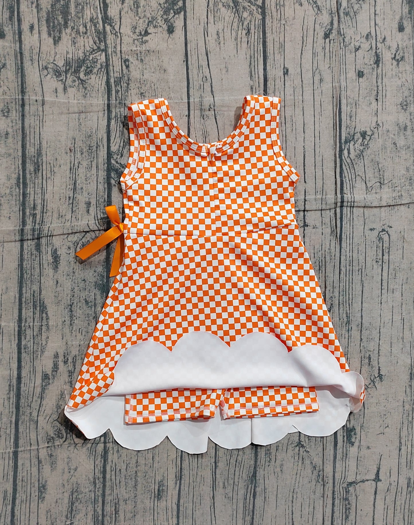 Baby Girls Orange Checked Yoga Active Scallop Shorts Knee Length Dresses