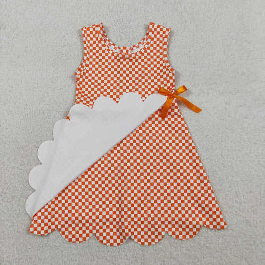 Baby Girls Orange Checked Yoga Active Scallop Shorts Knee Length Dresses
