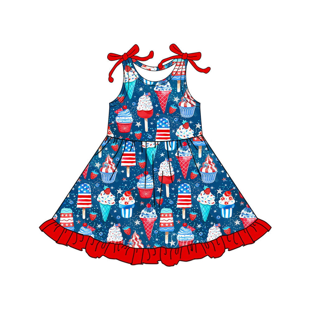 Baby Girls Popsicle Ice Cream 4th of July Ruffle Knee Length Dresses Preorder