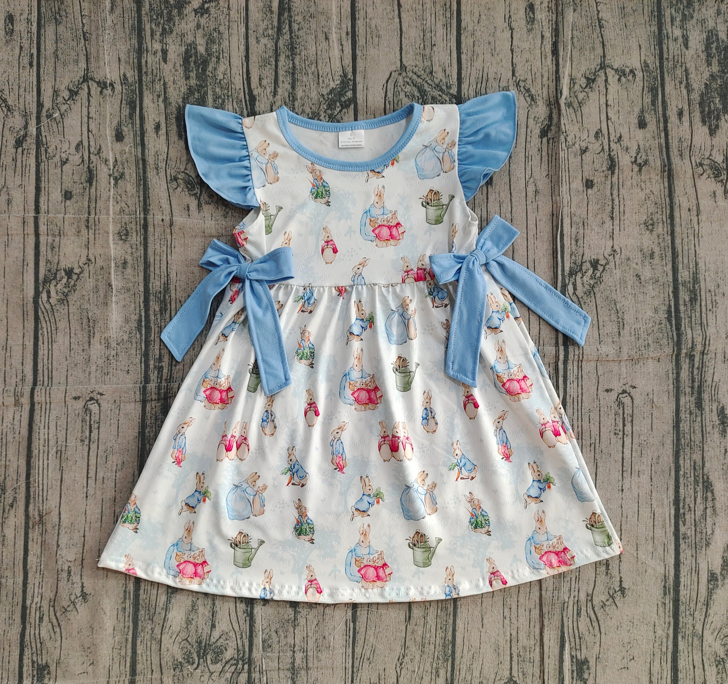 Baby Girls Flutter Sleeve Rabbits Bows Easter Knee Length Dresses
