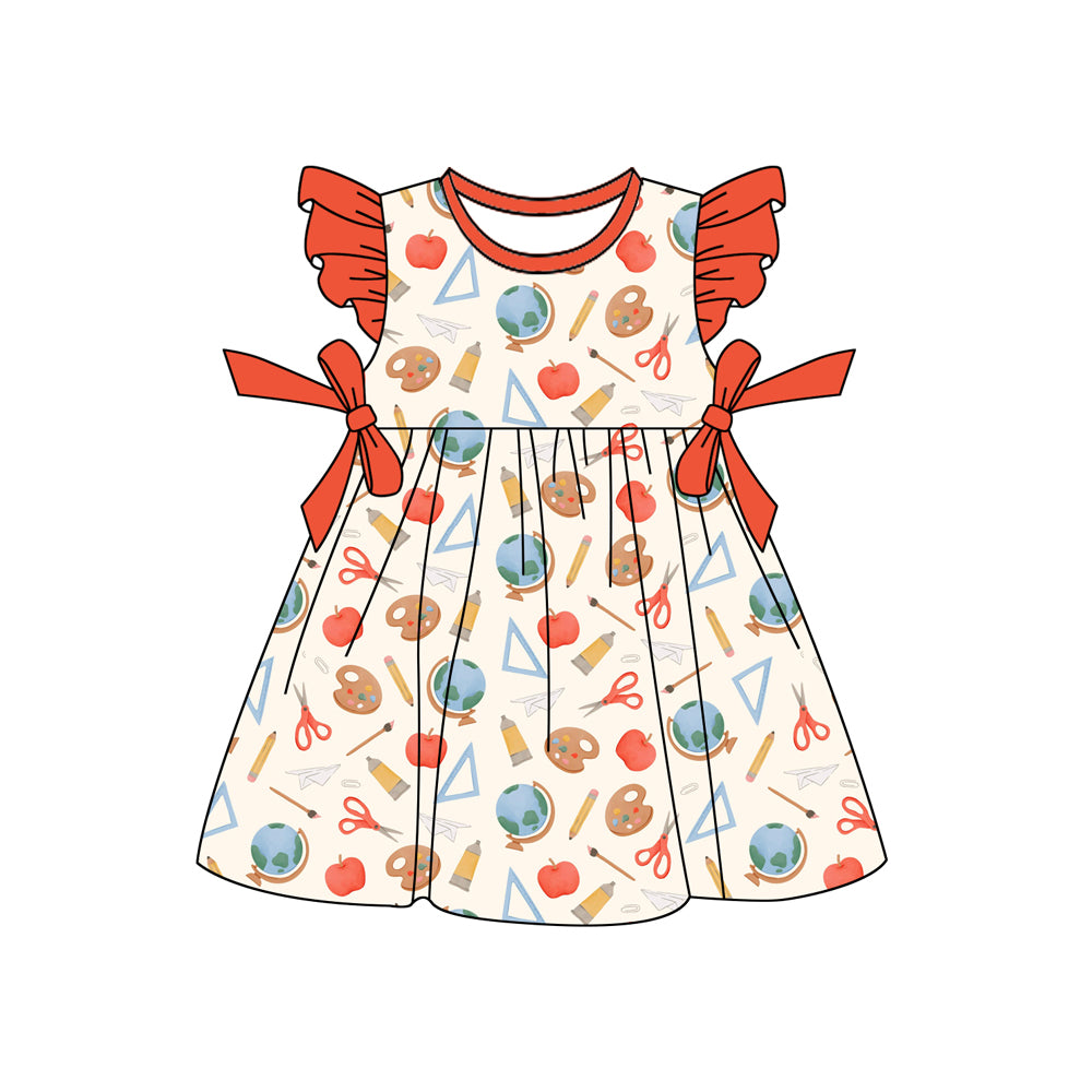 Baby Girls Apple Pencils Bows Back to School Knee Length Dresses Preorder