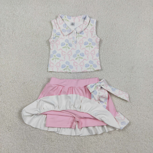Baby Girls Bows Flowers Button Vest Top Ruffle Skirt Shorts Yoga Active Clothes Sets
