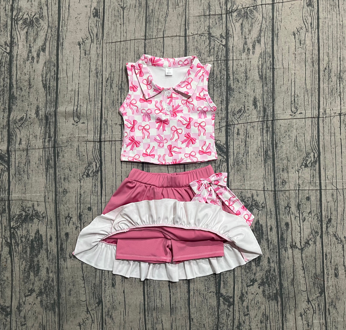 Baby Girls Bows Checked Button Top Ruffle Skirt Shorts Yoga Active Clothes Sets