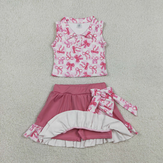 Baby Girls Bows Checked Button Top Ruffle Skirt Shorts Yoga Active Clothes Sets