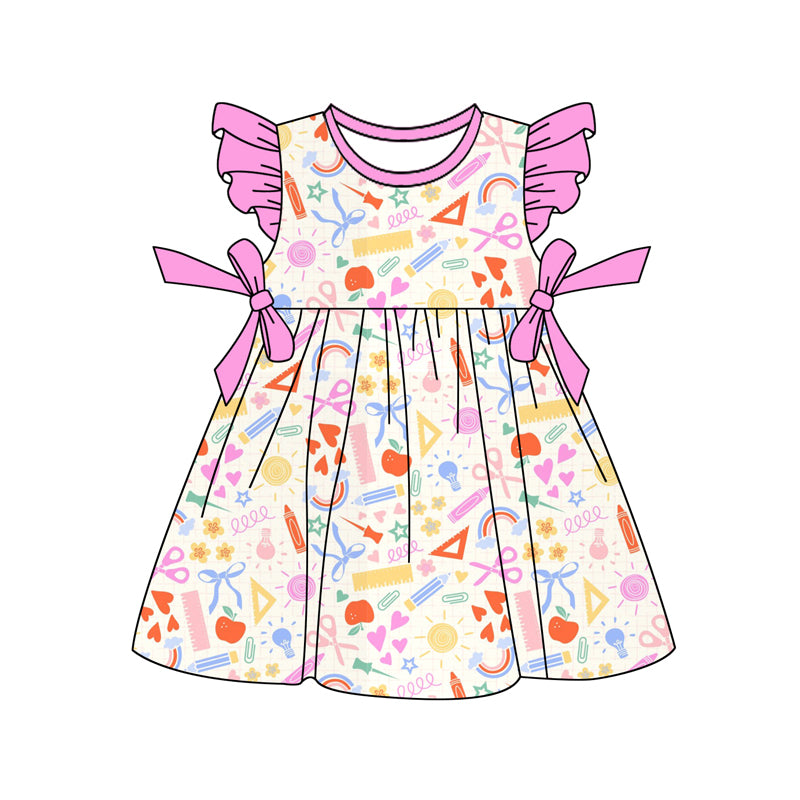 Baby Girls Apples Pencils Bows Back to School Knee Length Dresses Preorder
